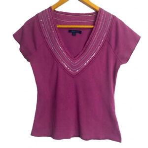 5/$25 Boden T-shirt 12 Pink  Embellished Unique Stitching Raw Hem Short Sleeve